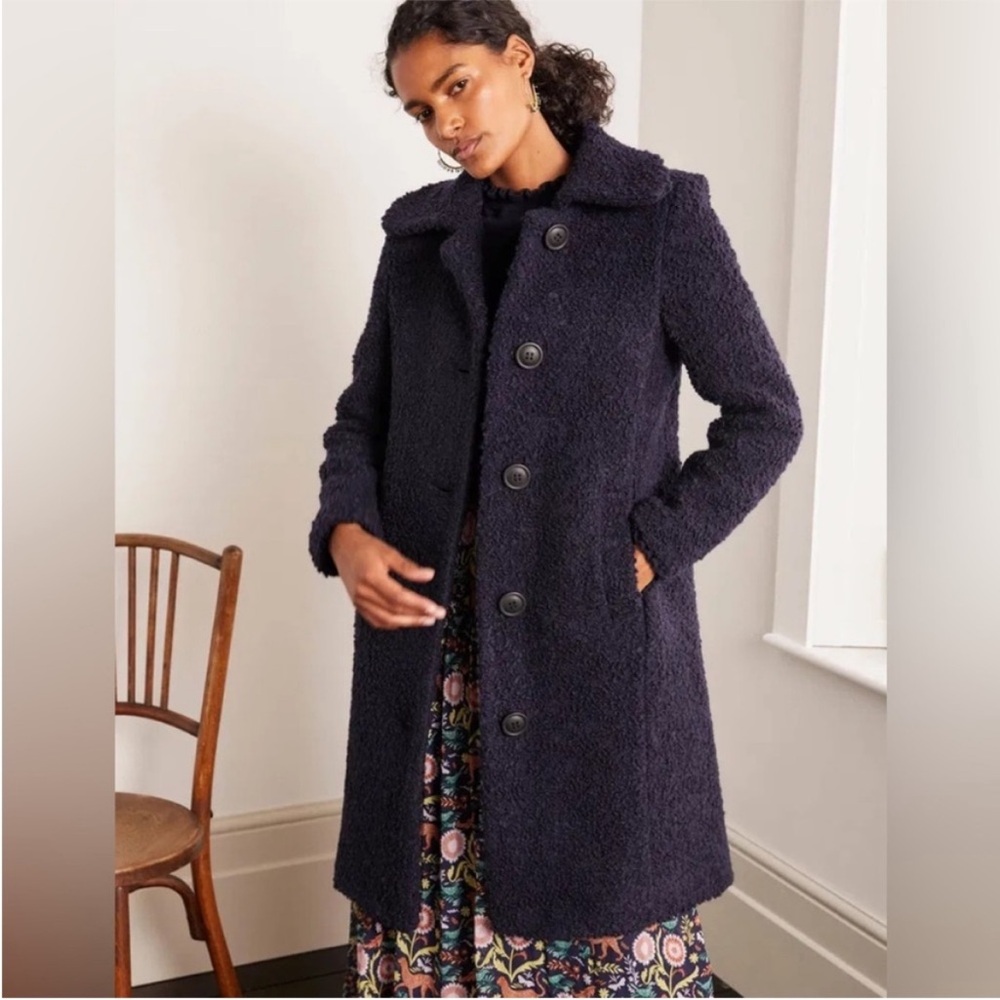 Boden Navy Wool Blend Elveden Textured Coat